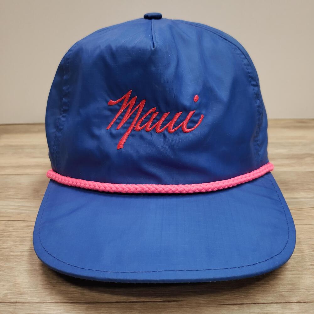 Vintage Maui Hat Cap Strap Back Mens One Size Blue Rope Yupoong Hawaii Beach